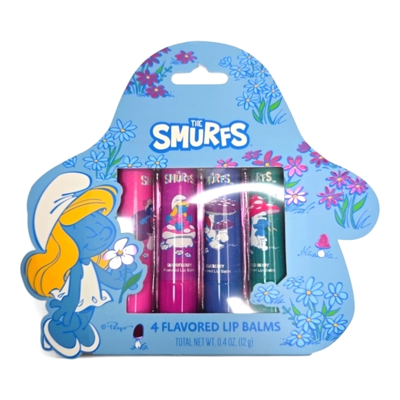 THE SMURFS Lip Balm Set 4 Pc Flavored TASTE BEAUTY Strawberry Smurfberry Vanilla - Picture 1 of 4